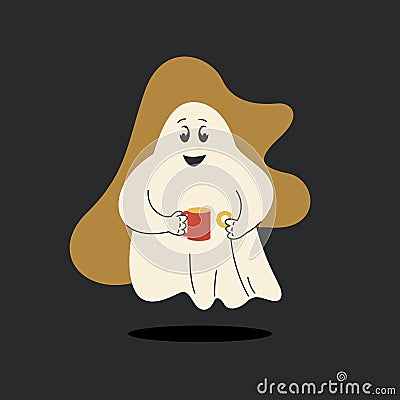 Funny cartoon poltergeist. Cute ghost floating in the air. Isolated fashion vector illustration. Vector Illustration