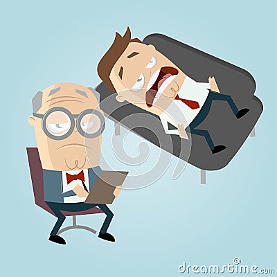 Funny cartoon psychiatrist with patient on couch Vector Illustration