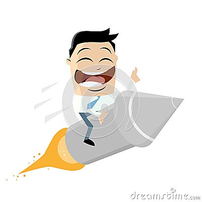 Funny cartoon riding on a rocket Vector Illustration