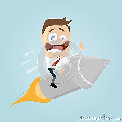 Funny cartoon riding on a rocket Vector Illustration