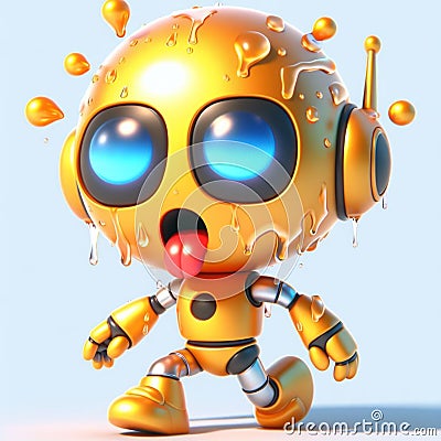 Funny cartoon of a robot sweating, very hot. Digital and technology team. AI generated Stock Photo