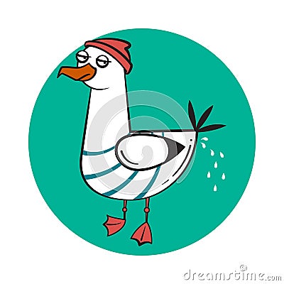 Funny cartoon seagull, craping. Vector Illustration