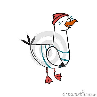 Funny cartoon seagull, Laughs. Vector Illustration