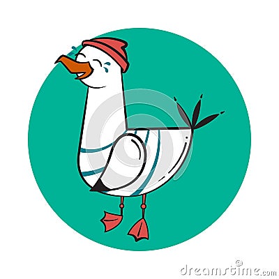 Funny cartoon seagull, Laughs. Vector Illustration