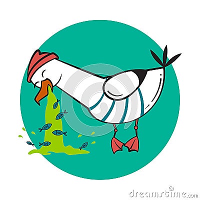 Funny cartoon seagull, spew. Vector Illustration