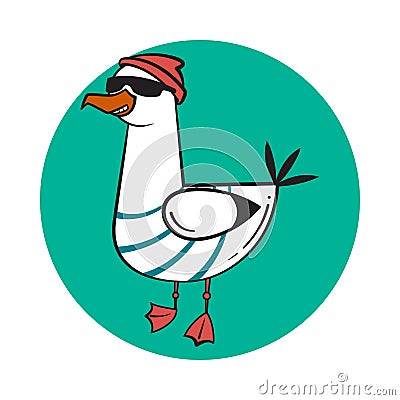 Funny cartoon seagull, steep. Thug life. Vector Illustration