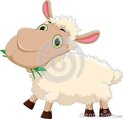 Funny cartoon sheep eating grass Vector Illustration