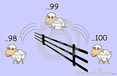 Funny cartoon sheep jumping through the fence Vector Illustration