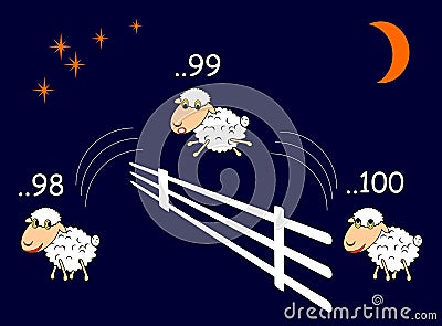 Funny cartoon sheep jumping through the fence Vector Illustration