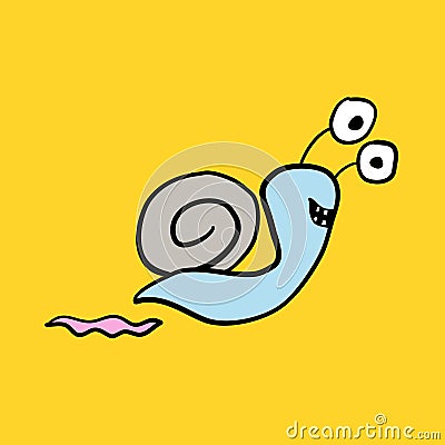 Funny cartoon snail mascot character. Crazy comic hand drawn art. Isolated vector drawing of a cute animal Vector Illustration