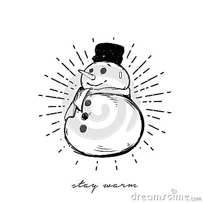 Funny cartoon snowman isolated on white background Vector Illustration