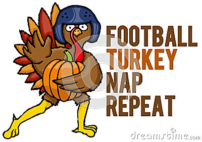 funny cartoon thanksgiving turkey football player Vector Illustration