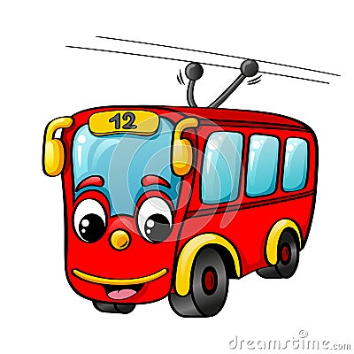 Funny cartoon trolleybus Vector Illustration