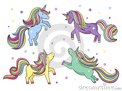 Funny cartoon unicorn. Vector illustrations set isolate on white background Vector Illustration