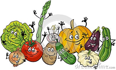 Funny cartoon vegetables comic characters group Vector Illustration