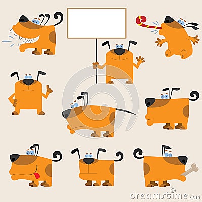 Funny cartoon yellow dog set Vector Illustration