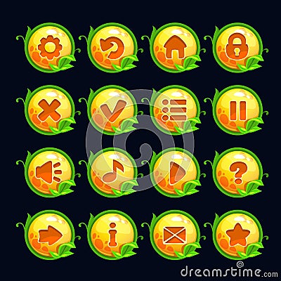 Funny cartoon yellow round menu buttons Stock Photo