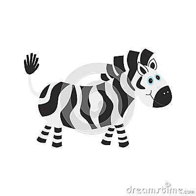 Funny cartoon zebra isolated on white background. Vector Illustration