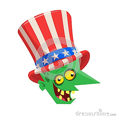 Funny cartoon zombie wearing Uncle Sam hat. Halloween vector illustration Vector Illustration