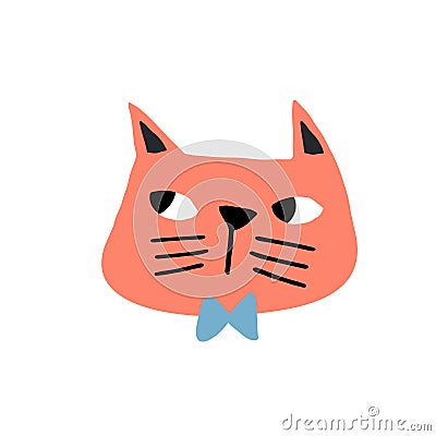 Funny Cat Animal Illustration with pink black ears and face Stock Photo