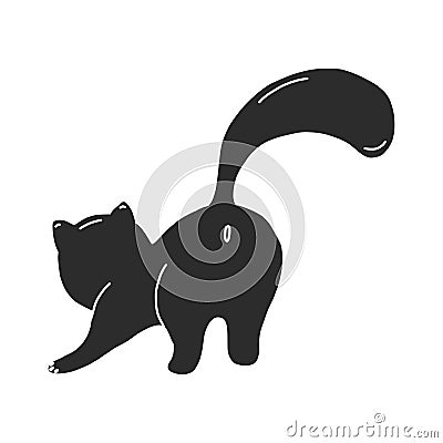 Funny cat black silhouette for your design. vector illustration isolated on a white background. the cat stretches. for pet stores Cartoon Illustration