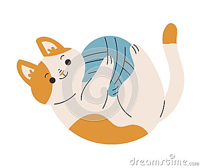 Funny Cat Domestic Pet with Pretty Snout Playing with Yarn Ball Vector Illustration Vector Illustration