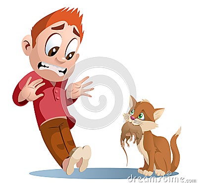 Funny cat holding rat. Vector Illustration