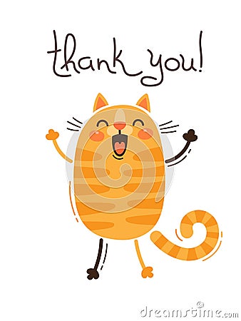 Funny cat says thank you. Vector illustration in cartoon style Vector Illustration