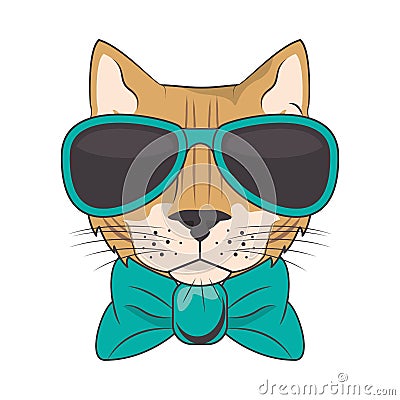 Funny cat with sunglasses cool style Vector Illustration
