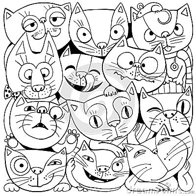 Cheerful crowd of cats in a square pattern Vector Illustration