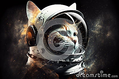 Funny cat wearing astronaut detailed white helmet Cartoon Illustration