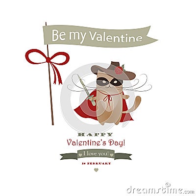 Funny cat Zorro Valentine Vector Illustration