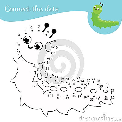 Funny caterpillar. Dot to dot by numbers activity for kids and toddlers. Children educational game Vector Illustration