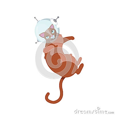 Funny cats astronauts in space isolated on the white background, vector illustration. Cat as a cosmonaut, space suit, funny Cartoon Illustration