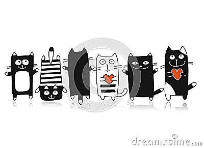 Funny cats collection, sketch for your design Vector Illustration
