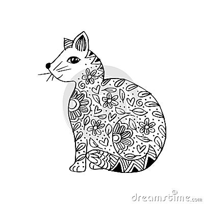 Funny cats with floral ornament. Vector Illustration