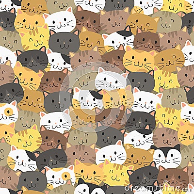 Funny Cats Seamless Pattern Vector Design Vector Illustration