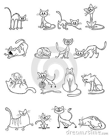Funny cats set Vector Illustration