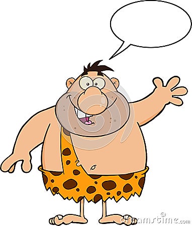 Funny Caveman Cartoon Character Waving With Speech Bubble Vector Illustration