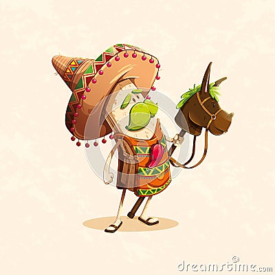 Character based on the burrito, a typical Mexican food Vector Illustration