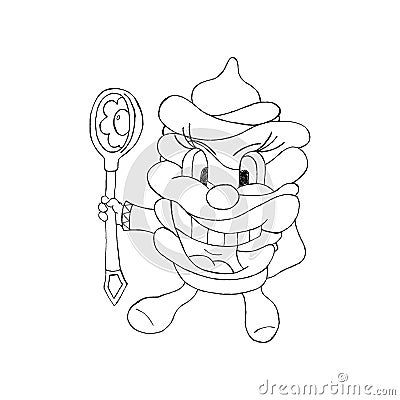 Funny sour cream character with scribbles laughs. Stock Photo