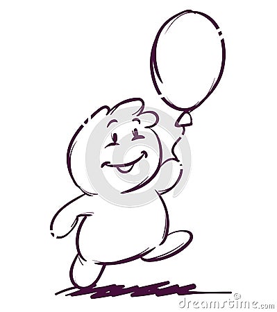 Funny character walking with air balloon for birthday holiday. Vector Illustration