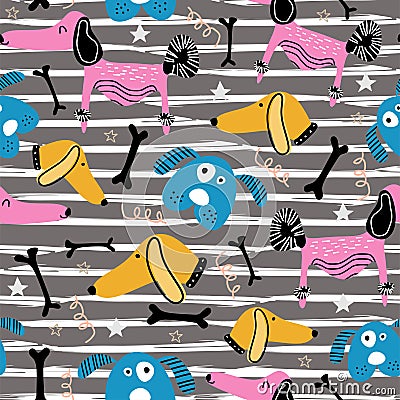 Funny characters of baby dog seamless pattern drawing cute illustration vector for kids fashion textile print Vector Illustration