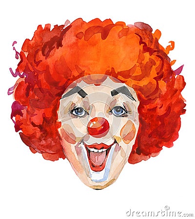 Funny cheerful clown face isolated on white background Cartoon Illustration