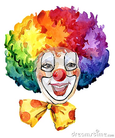 Funny cheerful clown face isolated on white background Cartoon Illustration