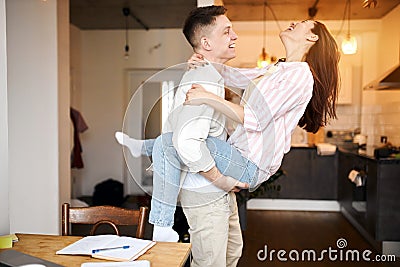 Funny cheerful young people laughing Stock Photo