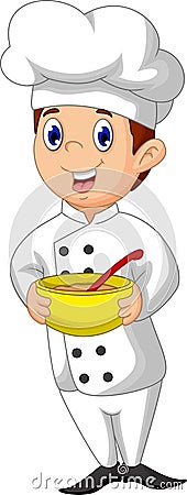 Funny chef cartoon bring bowl Stock Photo