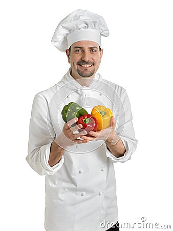 Chef holding peppers Stock Photo