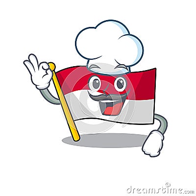 Funny Chef flag monaco Scroll cartoon character wearing white hat Vector Illustration