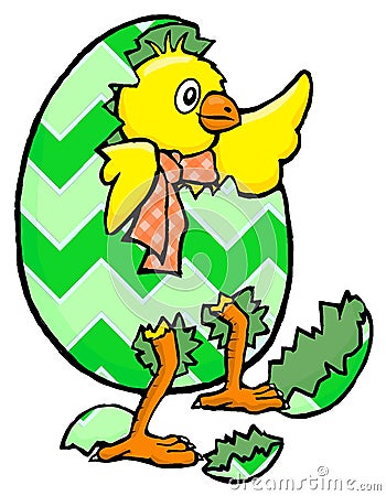 funny chick breaking out of easter egg Vector Illustration
